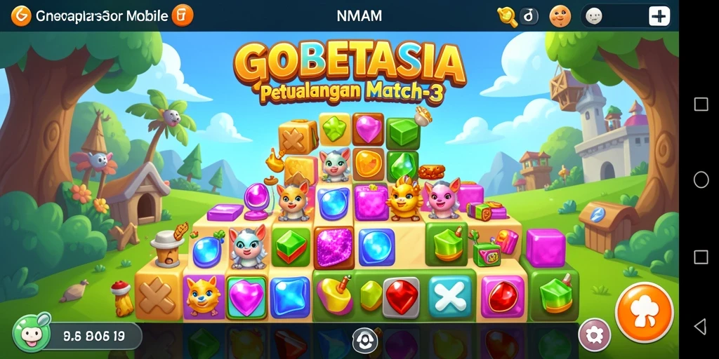 Tampilan gameplay GOBETASIA yang penuh warna dalam Match-3.