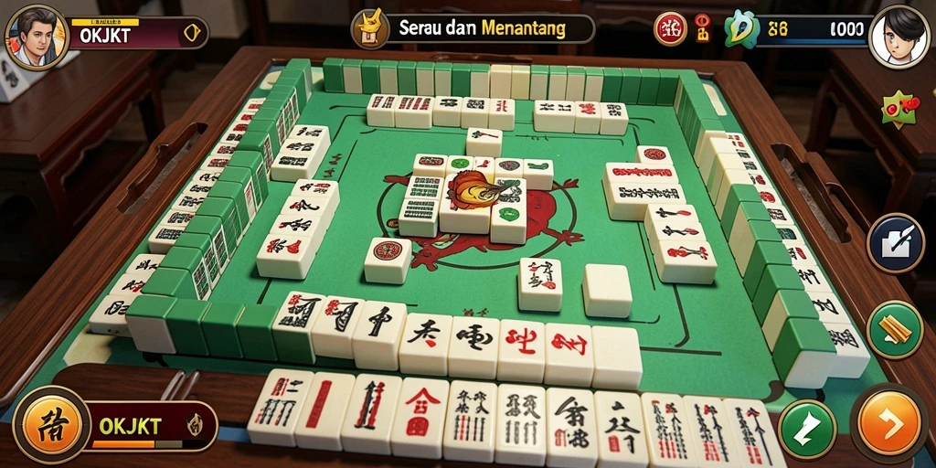 Tangkapan layar gameplay OKJKT yang menampilkan keseruan bermain Mahjong.